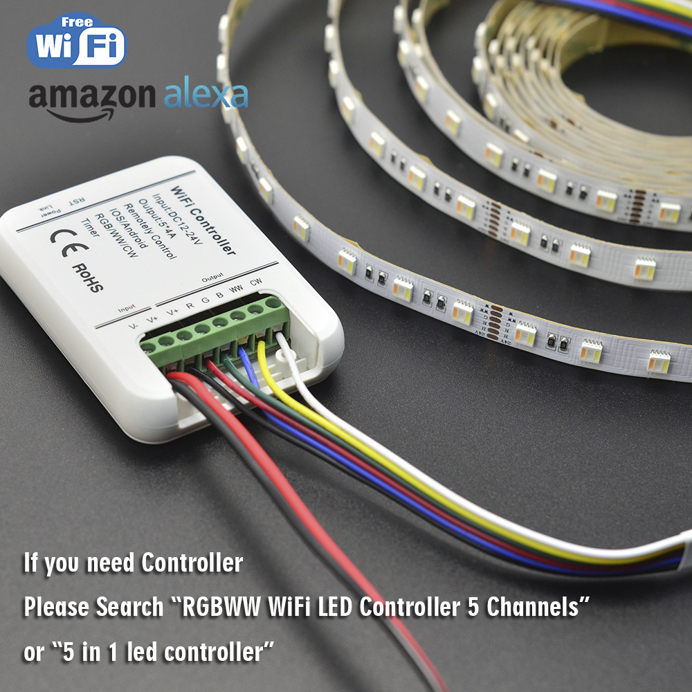 DC12V RGB+CCT 5in1 150LEDs Series 5050SMD RGBWW Flexible LED Light Strips Waterproof Optional 16.4ft Per Reel - 30LEDs/meter